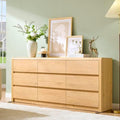 Modern 9 Drawers Dresser for Bedroom, 63” Wide Large Dressers & Chest of Drawers, Front Rounded Corner Handleless Design, Storage Dressers Organizer for Hallway, Living Room, Natural Color