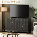Wodeer 7 Drawer Fluted Dresser for Bedroom, Mid Century Modern Dresser with 7 Drawers, Dressers & Chests of Drawers with Metal Handle, TV Stand & Storage Organizer for Entryway, Hallway, Black