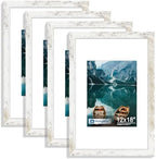 Hongkee 12x18 Picture Frame Set of 4,12x18 Distressed White Wood,Mat 8.5x11