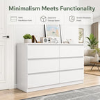 White 6 Drawer Dresser for Bedroom,Modern Deep Drawer Dresser with No-Handle Design,Wide Storage Chest of Drawers,Wood Bedroom Storage Organizer Furniture for Closet,Hallway