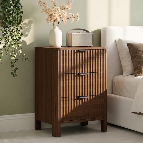 Wodeer 3 Drawer Dresser for Bedroom, 20" Wide Wood Storage Cabinet with Fluted Design, Modern Chest of Drawers for Living Room, Nursery Clothing Organizer with Metal Slides, Anti-Tipping
