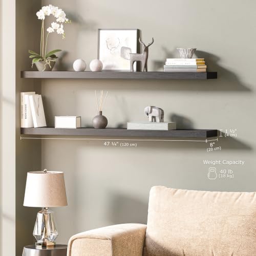 Ballucci Floating Shelves for Wall, 48" Wood Wall Shelf Set of 2, with Invisible Brackets for Bathroom, Living Room, Bedroom, Kitchen, Nursery, 8" Deep, Black