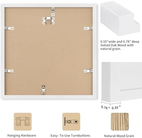 puthiac 12x12 Solid Oak Wood Picture Frames, White, 3 Pack