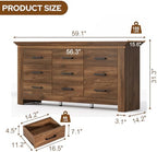 9 Drawer Dresser for Bedroom, Wood Dresser Chests of Drawers with Metal Handle, Triple Wide Dressers, Vintage Design Storage Chest Cabinet and Organizer Drawers for Closet, Hallway, Entryway, Walnut