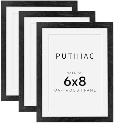 puthiac 6x8 Solid Oak Wood Picture Frames, Black, 3 Pack