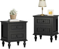 Black Nightstand Set of 2, Vintage Bedside Tables with Drawers for Bedroom
