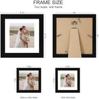 Hongkee 8x8 Picture Frames Set of 4, Made of Real Glass and Black Wooden Frame - Display Picture 6x6 with Mat or 8 x 8 Without Mat, 8 by 8 Photo for Wall or Tabletop