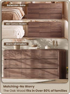 Modern 63" Wide 9 Drawers Dresser with Curved Profile Design,Walnut
