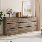 Bobve 70.9” Dresser for Bedroom with 9 Drawers, Large Modern Chest of Drawers Handle Free, Long Wooden Dressers Storage Organizer, Wide Double Dresser for Bedroom, Living Room, Hallway (Walnut)