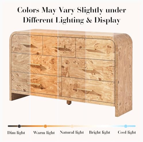 Curved Drawer Dresser for Bedroom with 7 Drawers, 54'' Wide Chest of Drawer
