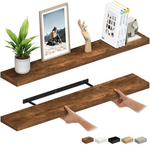 Ballucci Floating Shelves for Wall, 48" Wood Wall Shelf Set of 2, with Invisible Brackets for Bathroom, Living Room, Bedroom, Kitchen, Nursery, 8" Deep, Rustic Brown