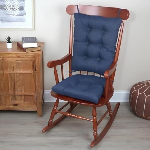 Klear Vu Omega Non-Slip Rocking Chair Cushion Set, Assembled in USA, Thick Padding & Tufted Design, Includes Seat Pad & Back Pillow with Ties, 17x17 Inches, 2-Piece Set, Solid Indigo