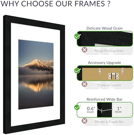11x17 Poster Frame, Black Wood Frame with 8x12 Mat, 3 Pack