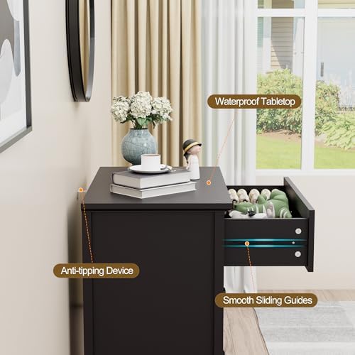 4 Drawer Dresser for Bedroom, 35'' Tall Storage Chest of Drawers, Black