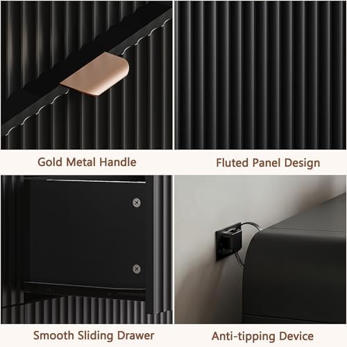 HOUROM 55“ Wide Black Fluted Dresser for Bedroom with 10 Drawers