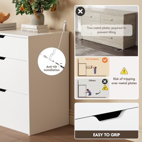 YESHOMY Dresser for Bedroom, 47.2" Modern Wood Chest with 6 Drawers, White