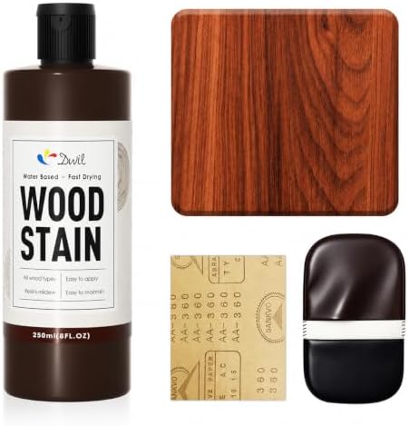 DWIL Water Based Wood Stain - Multiple Finishes, Fast Drying, Indoor and Outdoor Furniture, Wood Paneling, Cabinets and More, Low Odor ＆ Non-Toxic (8.5oz Teak)-with Tools