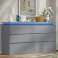 6 Drawer Dresser for Bedroom,47.24" Long Grey Chest of Drawers w/LED Lights