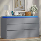 6 Drawer Dresser for Bedroom,47.24" Long Grey Chest of Drawers w/LED Lights