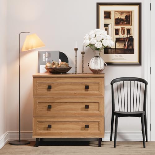 FENSULN Modern Drawer Dresser for Bedroom with 3 Drawers,Chest of Drawers with Organizer Storage for Bed Room,Livingroom Hallway Oak