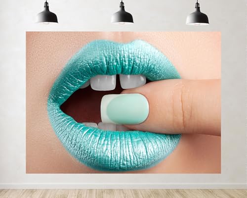 Trykid 17x10ft Mint Green Lip Backdrop Matching Manicure Bold Makeup Beauty Closeup Photography Background Editorial Creative Beauty Event Party Decoration Tapestry Photo Booth Prop Fabric - size: 17x10ft