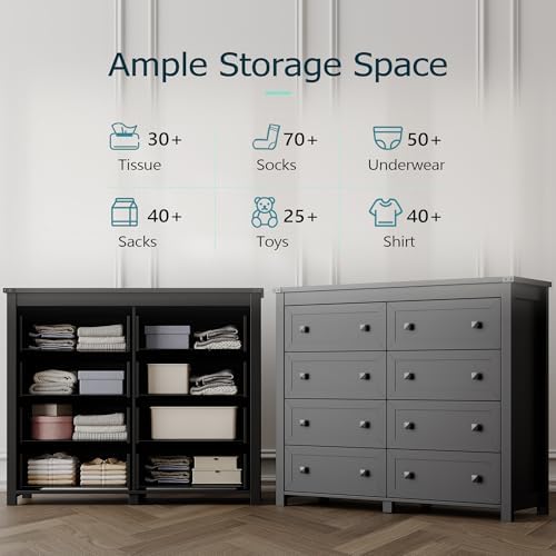 Xixini 47.2" Wide 8-Drawer Farmhouse Dresser for Bedroom, Black