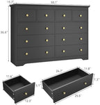 Black Dresser for Bedroom, 10 Drawer Dresser with Large Drawers, 55 Inch Wide Wood Chest for Living Room, Hallway