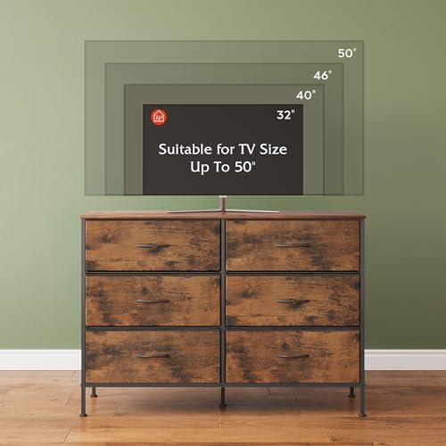 WLIVE Dresser for Bedroom with 6 Fabric Drawers, Rustic Brown