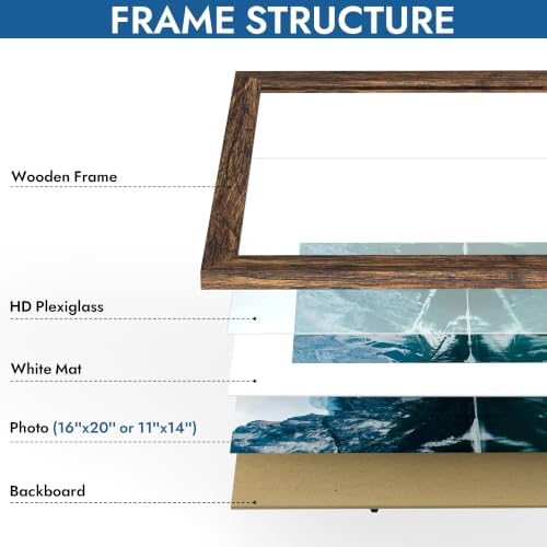 Hongkee 16x20 Frames Set of 4, 16 x 20 Rustic Brown Wood Style(Mat 11x14)