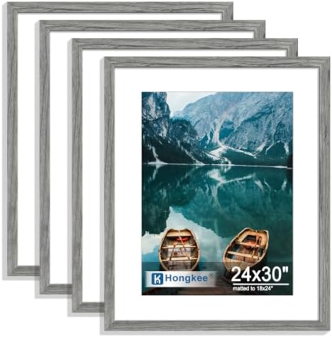 Hongkee 24x30 Frame Set of 4, 24 x 30 Grey Wood Style(Mat 18x24)