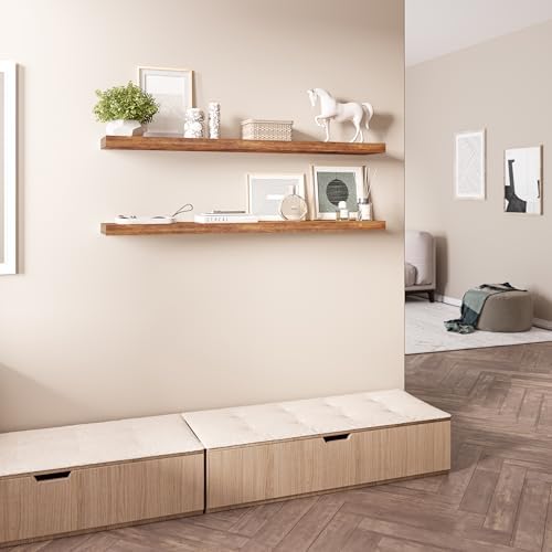 Ballucci Floating Shelves for Wall, 48" Wood Wall Shelf Set of 2, with Invisible Brackets for Bathroom, Living Room, Bedroom, Kitchen, Nursery, 8" Deep, Rustic Brown