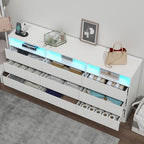 Gyfimoie 63" White 9-Drawer Dresser for Bedroom w/Power Outlet, LED Light