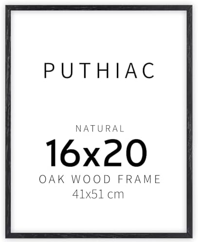 puthiac 16x20 Solid Oak Wood Picture Frame, Black, 1 Pack