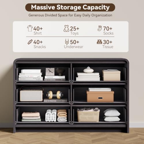 47" Fluted 6 Drawer Dresser for Bedroom, Living Room, Entryway Black Walnut