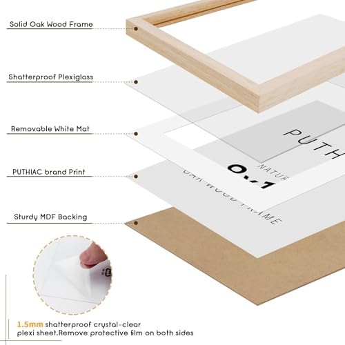 puthiac 8x10 Solid Oak Wood Picture Frames, Natural Oak, 3 Pack