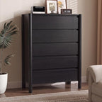 CHUWELL 45" Tall Black 5 Drawer Dresser for Bedroom with Solid Wood Legs