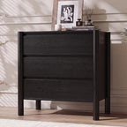 CHUWELL 27.6" Wide Black 3 Drawer Dresser for Bedroom with Solid Wood Legs