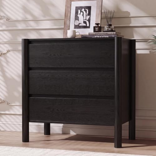 CHUWELL 27.6" Wide Black 3 Drawer Dresser for Bedroom with Solid Wood Legs