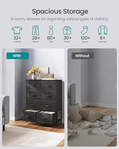 SONGMICS Dresser for Bedroom, Tall Dresser with 8 Fabric Drawers