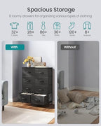 SONGMICS Dresser for Bedroom, Tall Dresser with 8 Fabric Drawers