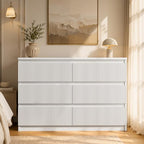 Jocoevol 6 Drawer Fluted Dresser, Modern Chest of Drawers for Bedroom with Hidden Handles, Wood Storage Organizer Cabinet for Living Room & Entryway, White (15.7" D x 47.3" W x 31.6" H)