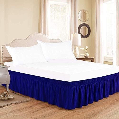 Royal Blue Wrap Around Bed Skirts with 16" Drop - Three Sides Fabric Adjustable Elastic Dust Ruffle Silky Soft -600 TC Stretchy Bed Skirt-Queen XL(60"X 84") Royal Blue