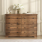 Dresser for Bedroom, 8 Drawer Dresser with Large Drawers, 51 Inch Wide Wood Chest for Living Room, Hallway, Walnut