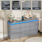 6 Drawer Dresser for Bedroom,47.24" Long Grey Chest of Drawers w/LED Lights