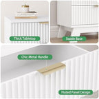 Xixini Fluted Nightstand with 3 Drawers, 24" Wide Side Table, White