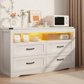 Wodeer White Dresser for Bedroom, Wood 4 Drawer Dresser with LED Light, Dressers & Chests of Drawers with Metal Handles, Storage and Organization for Bedroom, Hallway, Entryway