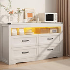 Wodeer White Dresser for Bedroom, Wood 4 Drawer Dresser with LED Light, Dressers & Chests of Drawers with Metal Handles, Storage and Organization for Bedroom, Hallway, Entryway
