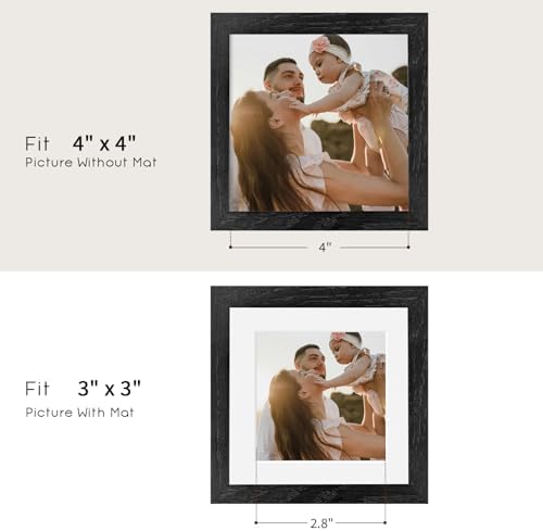puthiac 4x4 Solid Oak Wood Picture Frames, Black, 3 Pack