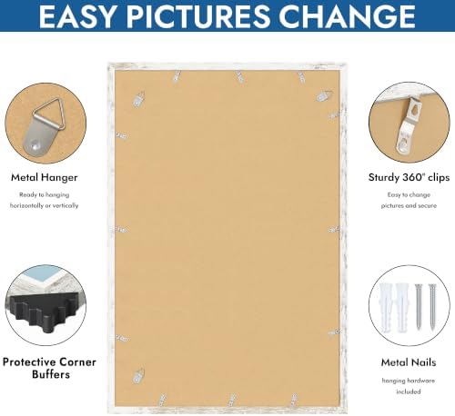 Hongkee 20x30 Frame Set of 4, 20 x 30 Distressed White Wood(Mat 16x24)