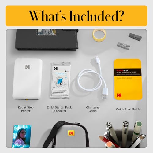 KODAK Step Instant Smartphone Photo Printer, Portable Mini Color Wireless Mobile Printer, Zink 2x3” (5.1x7.5 cm) Sticky-Back Photos, Bluetooth Compatible with iOS & Android Devices, Editing App, White - color: White, style: Printer